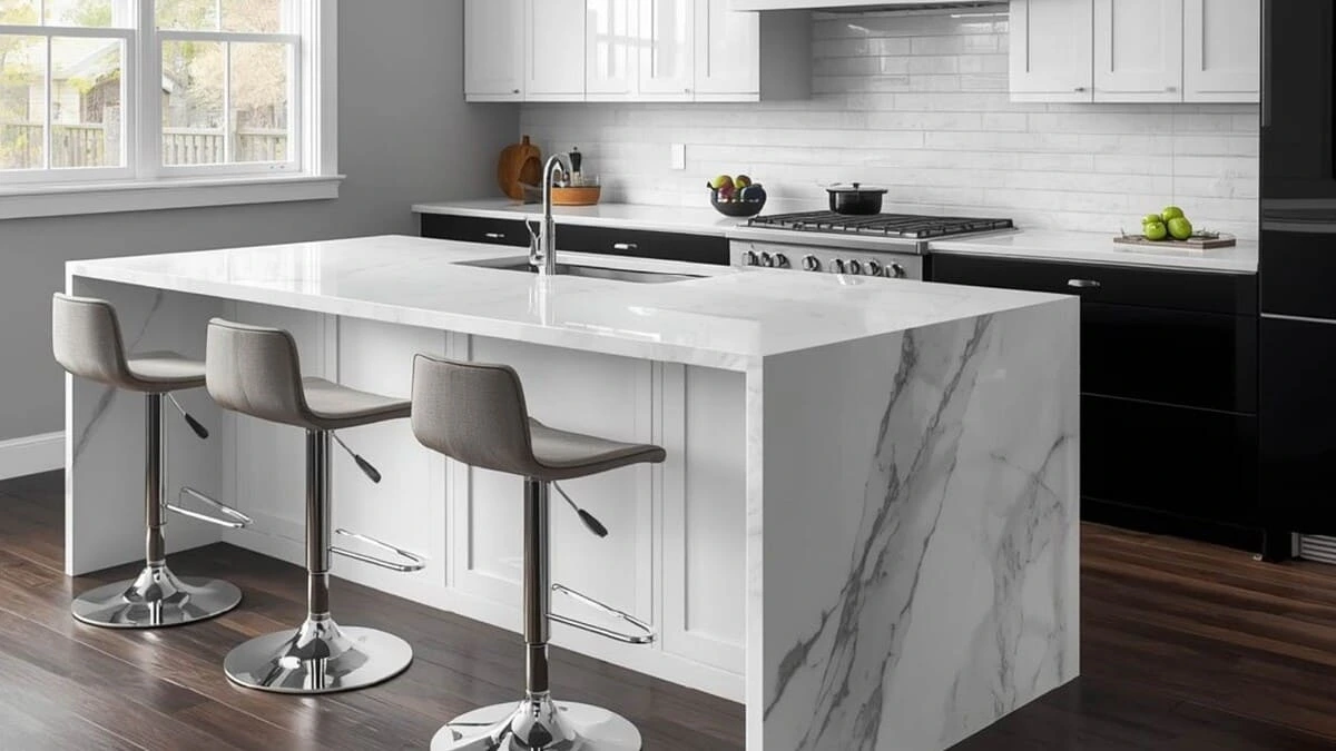 Kitchen island sink example from an island sink plumbing design guide showing sink placement in a modern kitchen island layout.