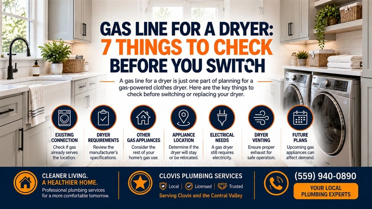 Gas line for a dryer infographic showing 7 things to check before switching