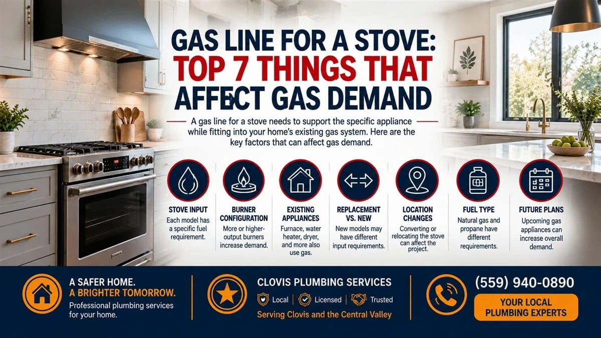 Gas line for a stove infographic showing 7 things that affect gas demand