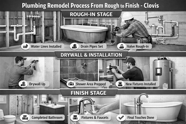 plumbing remodel process from rough to finish