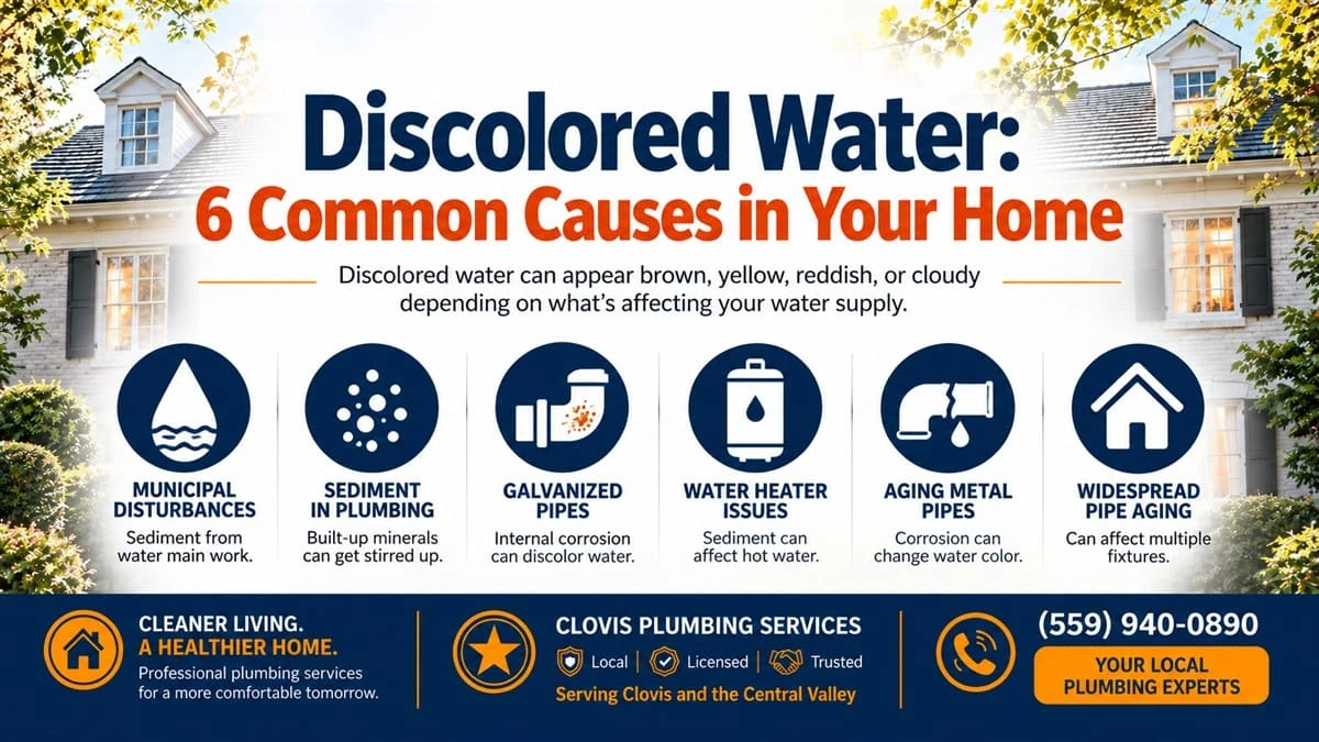 Discolored water infographic showing 6 common causes in your home